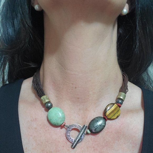 16" Silpada Statement Necklace Tigers Eye and other stones - Picture 1 of 4